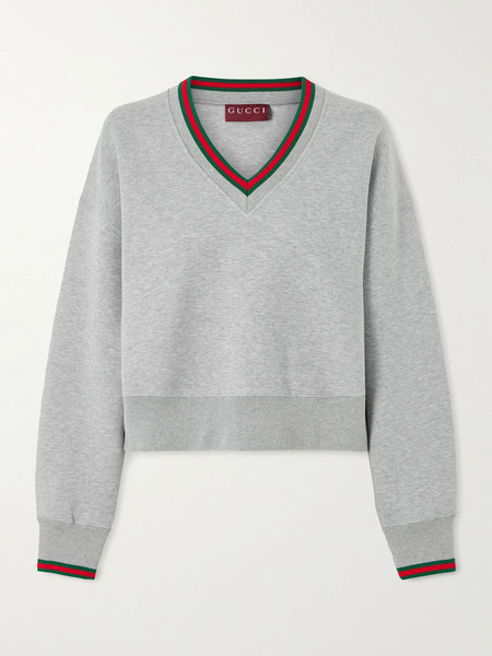  Gucci Gucci - Striped Cotton-blend Jersey Sweater - Gray 