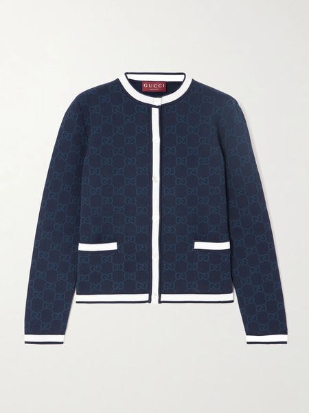  Gucci Gucci - Striped Jacquard-knit Cotton Cardigan - Navy 