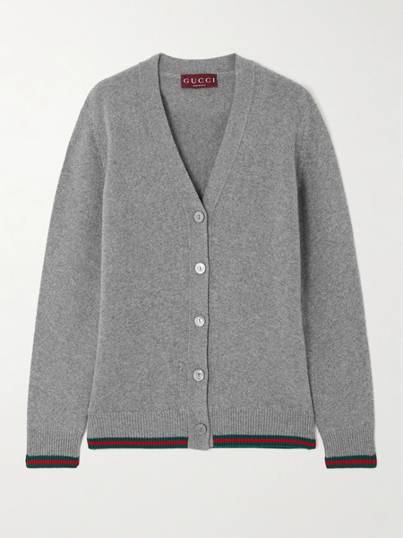  Gucci Gucci - Striped Wool And Cashmere-blend Cardigan - Gray 