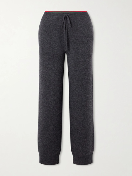  Gucci Gucci - Striped Wool-blend Straight-leg Track Pants - Gray 