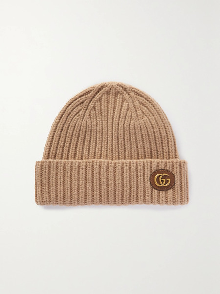  Gucci Gucci - Victor Appliquéd Ribbed Wool And Cashmere-blend Beanie - Camel 
