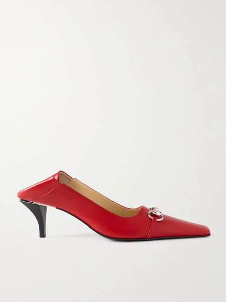  Gucci Gucci - Vittoria Collapsible-heel Horsebit-embellished Leather Pumps - Red 