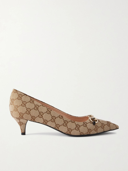  Gucci Gucci - Vittoria Horsebit-embellished Canvas-jacquard Pumps - Beige 