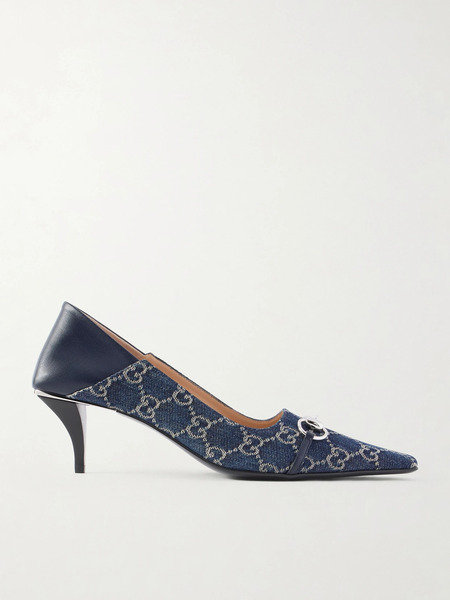  Gucci Gucci - Vittoria Horsebit-embellished Canvas-jacquard Pumps - Blue 