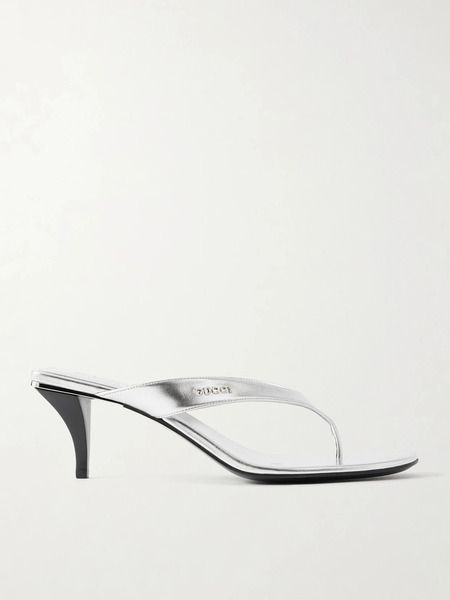  Gucci Gucci - Vittoria Logo-embellished Metallic Leather Thong Sandals - Silver 