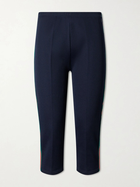  Gucci Gucci - Web-trimmed Ribbed Skinny-leg Capri Pants - Blue 