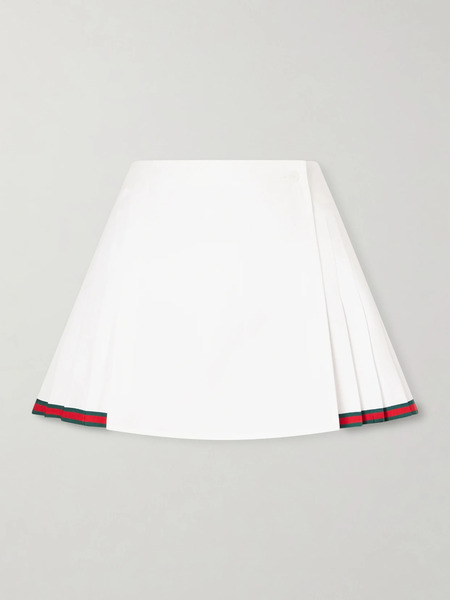  Gucci Gucci - Webbing-trimmed Pleated Cotton-poplin Mini Skirt - White 