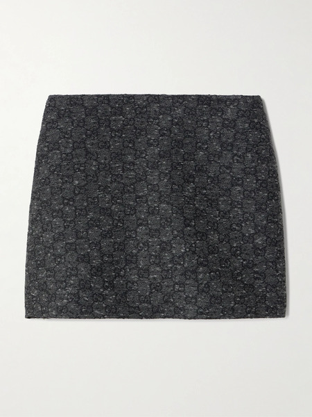  Gucci Gucci - Wool-blend Tweed Jacquard Mini Skirt - Gray 