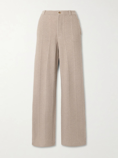  Guest In Residence Guest In Residence - Cable-knit Wool And Cashmere-blend Wide-leg Pants - Taupe 