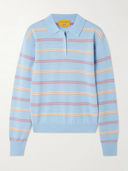  Guest In Residence Guest In Residence - Collegiate Striped Cashmere Polo Sweater - Light Blue 