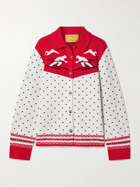  Guest In Residence Guest In Residence - Downhill Wool And Cashmere-blend Jacquard Cardigan - Red 