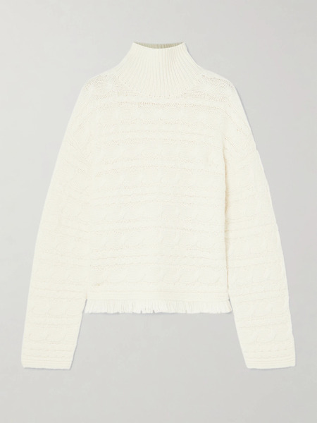  Guest In Residence Guest In Residence - Frayed Cable-knit Wool And Cashmere-blend Turtleneck Sweater - Cream 