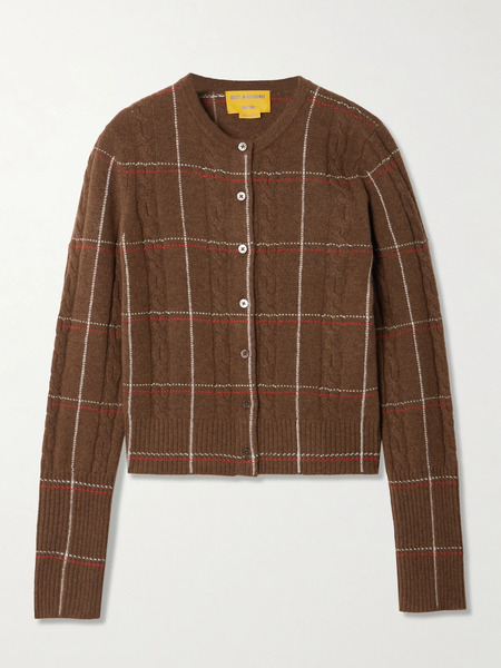  Guest In Residence Guest In Residence - Jane Checked Cable-knit Cashmere Cardigan - Brown 