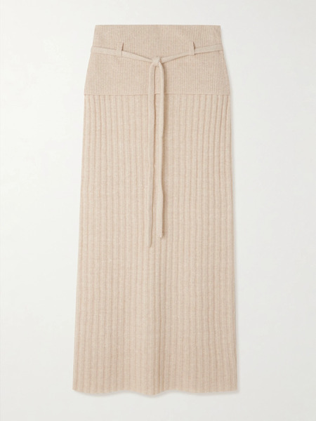  Guest In Residence Guest In Residence - Lia Layered Ribbed Cashmere And Linen-blend Midi Skirt - Sand 