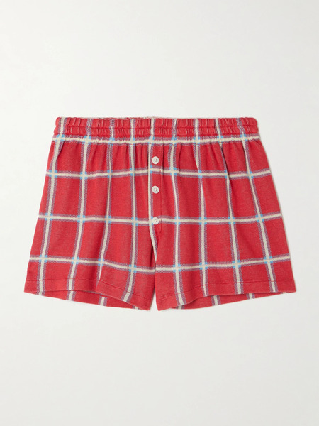  Guest In Residence Guest In Residence - Picnic Checked Silk And Linen-blend Jacquard Shorts - Red 
