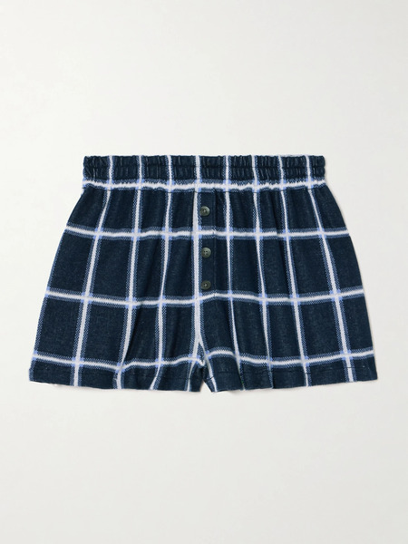  Guest In Residence Guest In Residence - Picnic Checked Silk And Linen-blend Shorts - Navy 