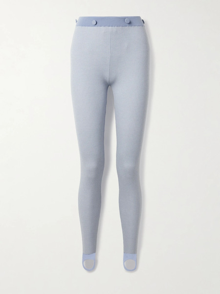  Guest In Residence Guest In Residence - Speed Skate Button-embellished Striped Ribbed Merino Wool-blend Stirrup Leggings - Light Blue 