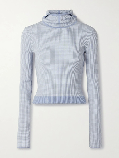  Guest In Residence Guest In Residence - Speed Skate Ribbed Striped Merino Wool-blend Hoodie - Light Blue 