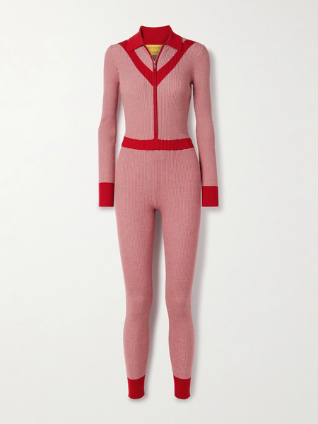  Guest In Residence Guest In Residence - Speed Skate Ribbed Striped Merino Wool-blend Jumpsuit - Red 
