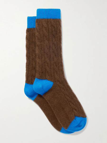  Guest In Residence Guest In Residence - Two-tone Cable-knit Cashmere Socks - Brown 