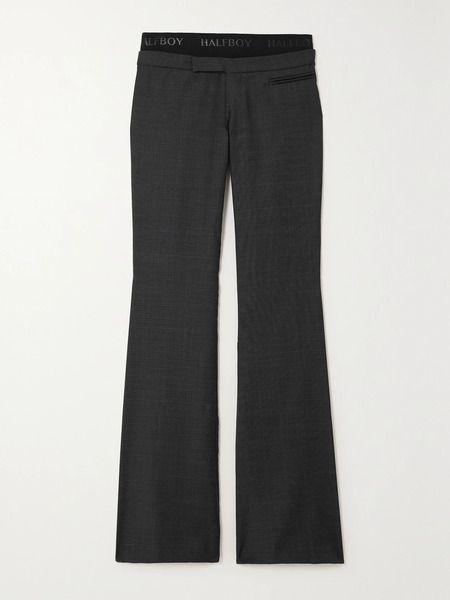  Halfboy Halfboy - Layered Jacquard-trimmed Checked Wool Flared Pants - Gray 