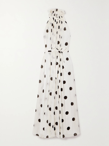  Halpern Halpern - Open-back Ruffled Bow-detailed Polka-dot Crepon Halterneck Midi Dress - White 