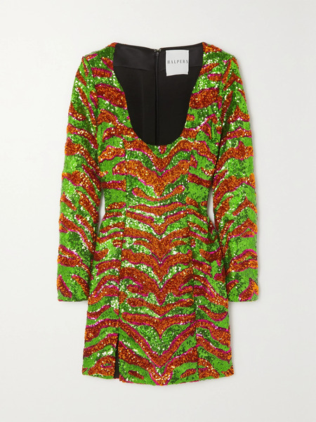  Halpern Halpern - Sequined Zebra-print Tulle Mini Dress - Green 
