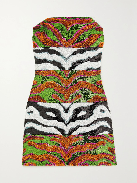  Halpern Halpern - Strapless Sequined Tulle Mini Dress - Green 