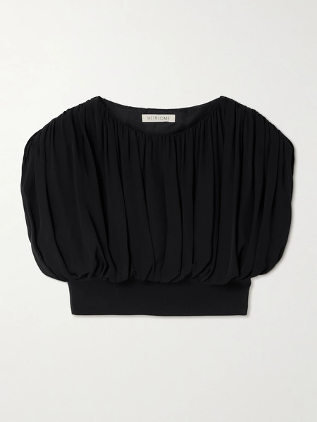  Heirlome Heirlome - Cummerbund Cropped Gathered Silk-georgette Blouse - Black 