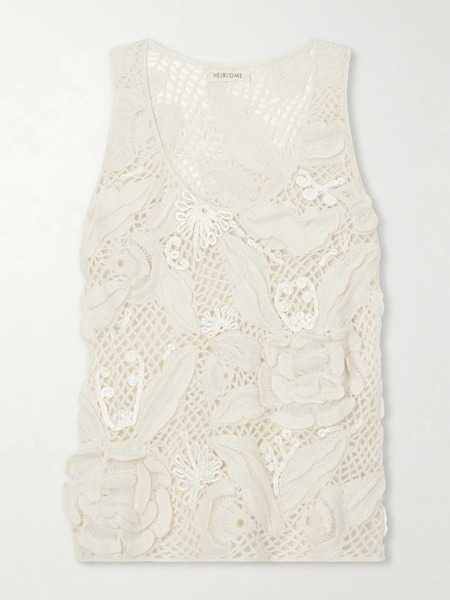  Heirlome Heirlome - Embroidered Cashmere And Silk-blend Tank Top - Ecru 