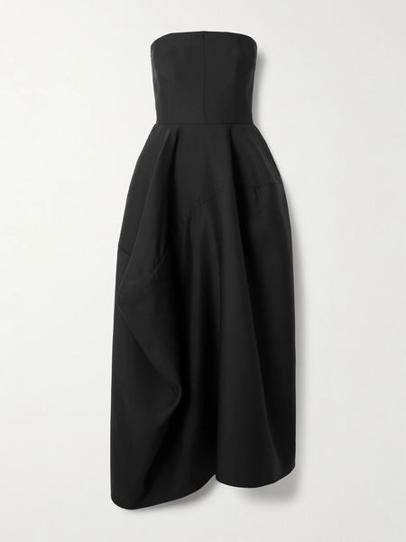  Heirlome Heirlome - Karla Strapless Asymmetric Gathered Draped Wool And Silk-blend Faille Maxi Dress - Black 