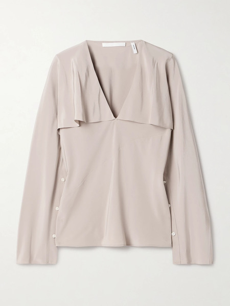 Helmut Lang Helmut Lang - Layered Draped Silk Crepe De Chine Blouse - Taupe 