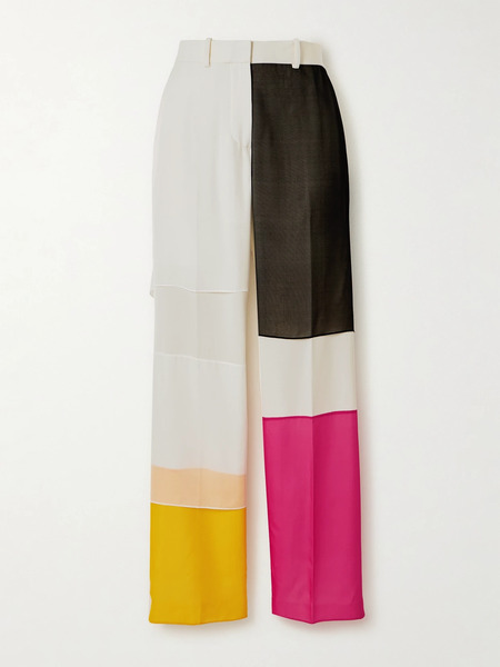  Helmut Lang Helmut Lang - Patchwork Silk-chiffon Trimmed Stretch-satin Straight-leg Pants - Multi 