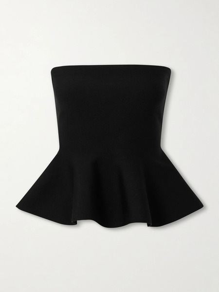  High Sport High Sport - Eric Strapless Wool-blend Peplum Top - Black 