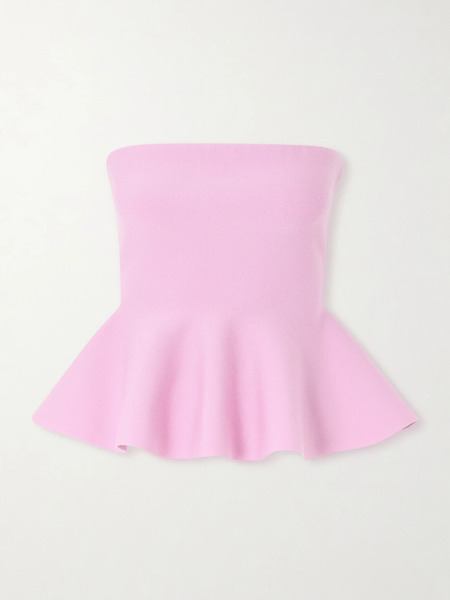  High Sport High Sport - Eric Strapless Wool-blend Peplum Top - Bubblegum 