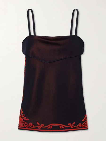  High Sport High Sport - Jess Draped Embroidered Knitted Tank - Navy 