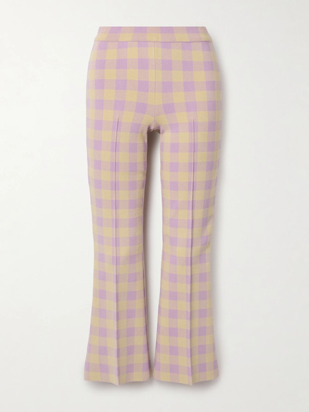  High Sport High Sport - Kick Cropped Checked Stretch-cotton Flared Pants - Purple 