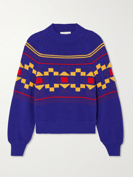  High Sport High Sport - Lara Intarsia-knit Cotton-blend Sweater - Blue 