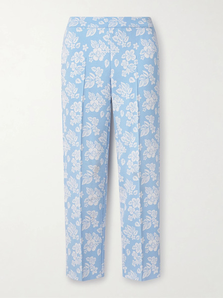  High Sport High Sport - Louis Cropped Floral-jacquard Straight-leg Pants - Light Blue 
