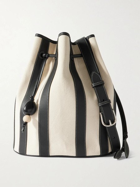  Hunting Season Hunting Season - Extra Large Drawstring Leather-trimmed Striped Canvas Bucket Bag - Black 