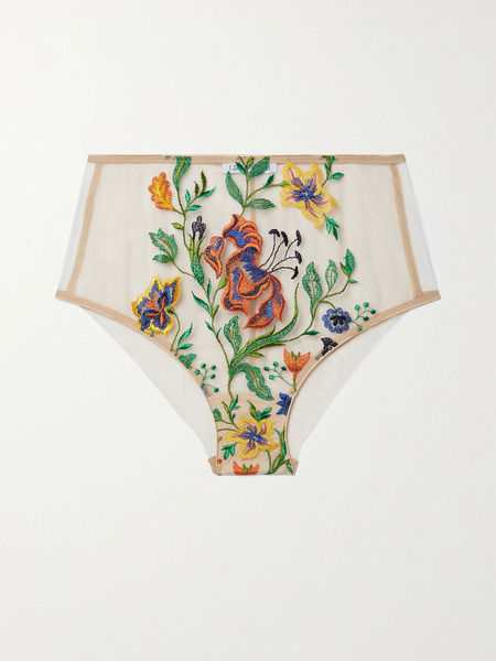  I.d. Sarrieri I.d. Sarrieri - Energy Flowers Embroidered Tulle Briefs - Beige 
