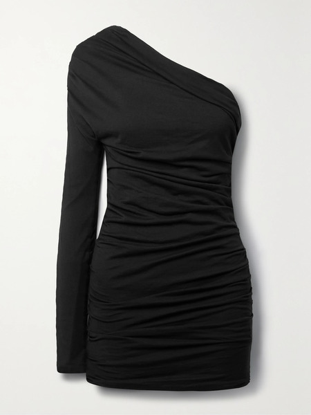  Interior Interior - The Laney One-sleeve Ruched Cotton-jersey Mini Dress - Black 