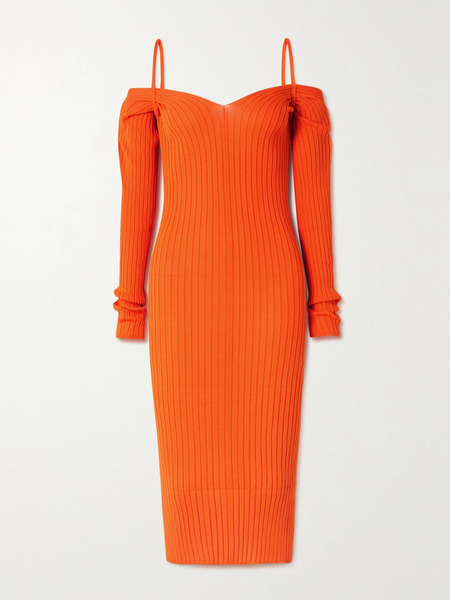  Ioannes Ioannes - Billowy Cold-shoulder Ribbed-knit Midi Dress - Orange 