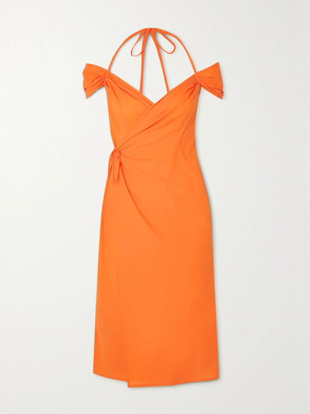  Ioannes Ioannes - Romeo Cold-shoulder Cotton Halterneck Wrap Dress - Orange 