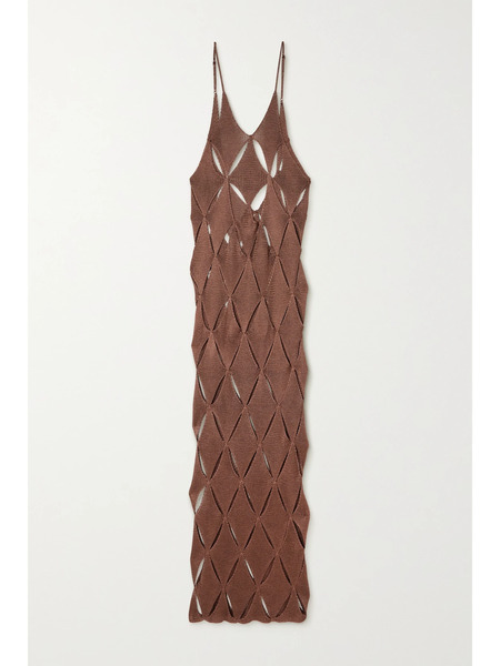  Isa Boulder Isa Boulder - First Argyle Cutout Knitted Maxi Dress - Bronze 