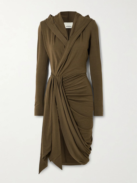  Isabel Marant Isabel Marant - Alixa Jersey Hooded Midi Wrap Dress - Brown 