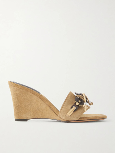  Isabel Marant Isabel Marant - Anee Flower-embellished Suede Wedge Sandals - Taupe 