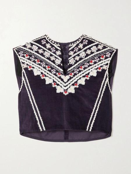  Isabel Marant Isabel Marant - Camena Embellished Embroidered Velvet Tank - Navy 