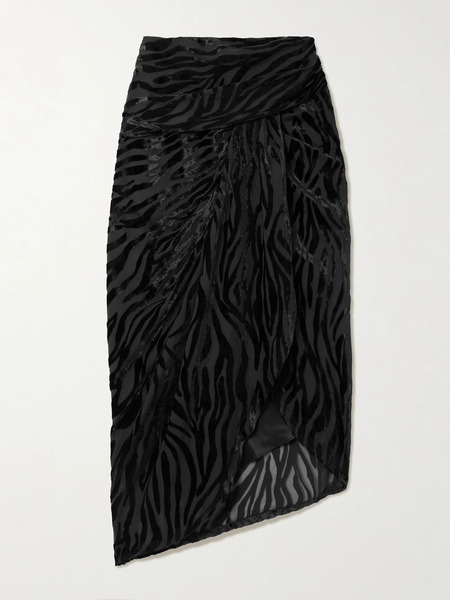  Isabel Marant Isabel Marant - Cristie Asymmetric Ruched Devoré Silk-blend Velvet Skirt - Black 