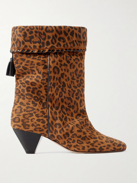  Isabel Marant Isabel Marant - Dalby Tasseled Leather-trimmed Leopard-print Suede Ankle Boots - Leopard Print 